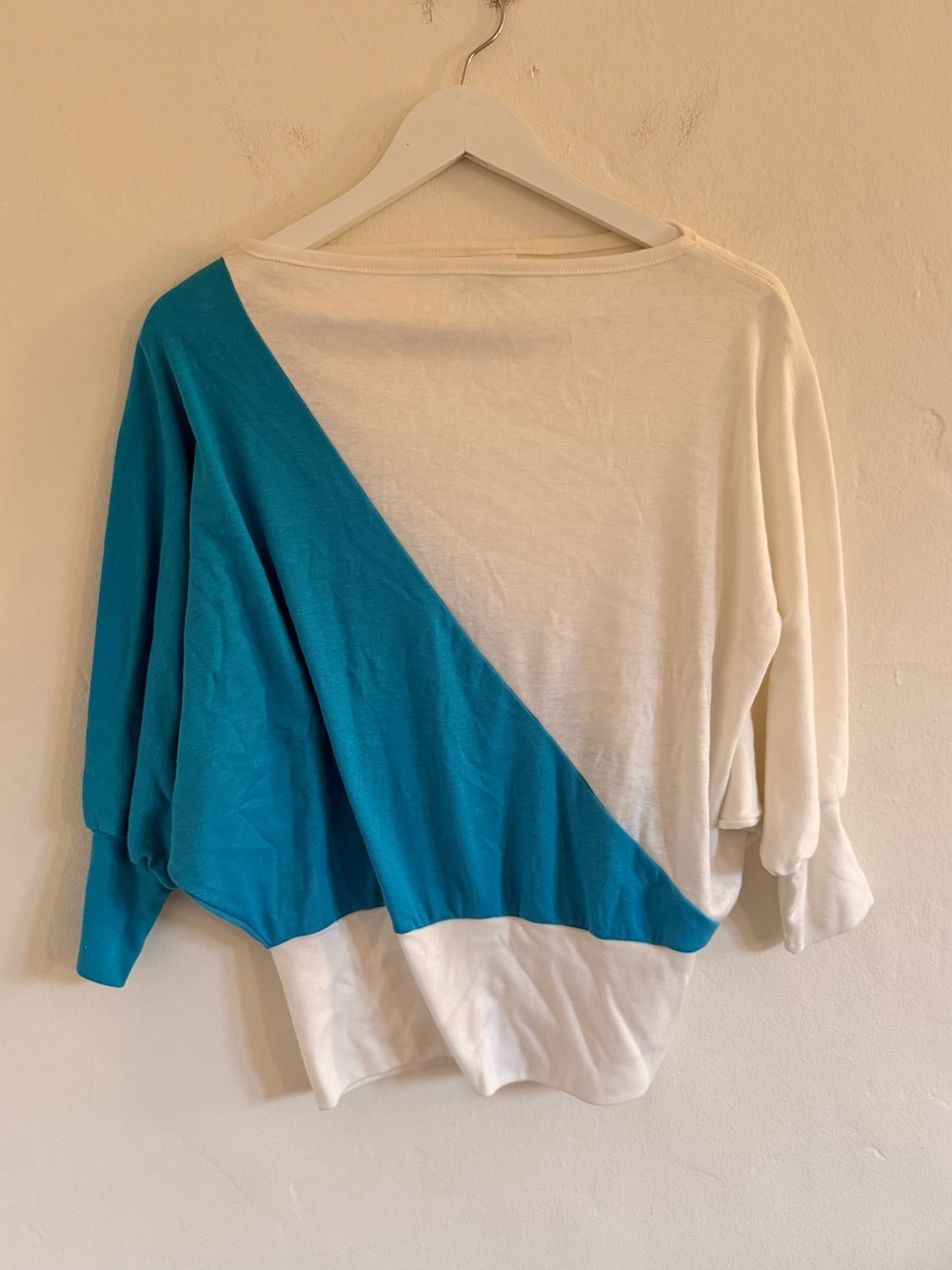 Gro Company White and Teal Diagonal Colorblock Top